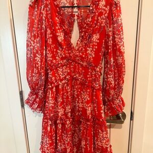 V Neck, Cut Out Back Floral Long Sleeve Dress